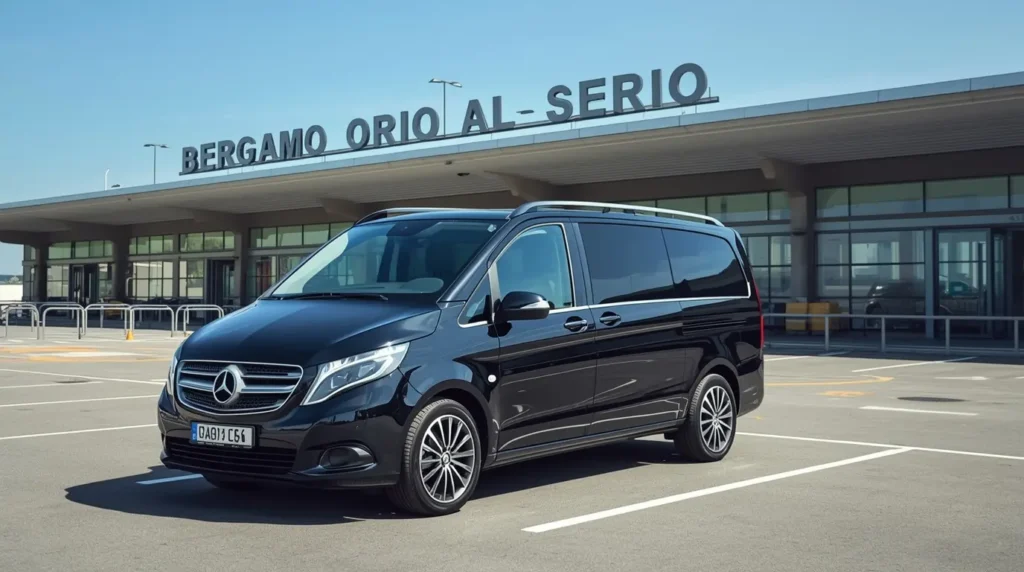 Bergamo Airport Private transfer minivan outside Milan Bergamo Airport terminal