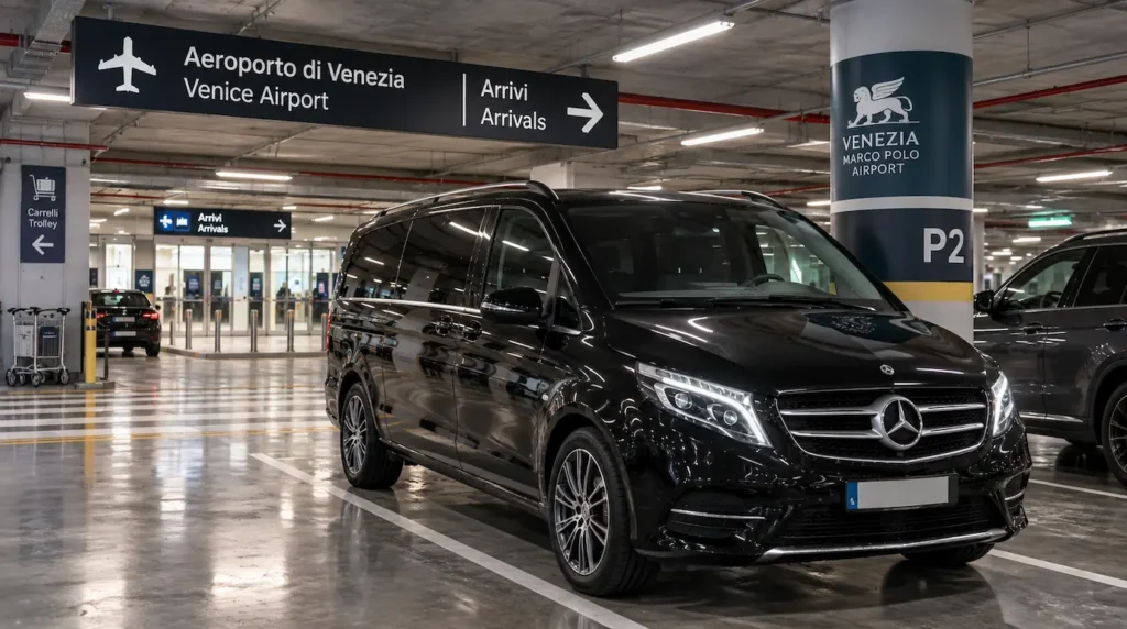 Venice Airport Private Transfers Minivan parked at Venice Airport parking